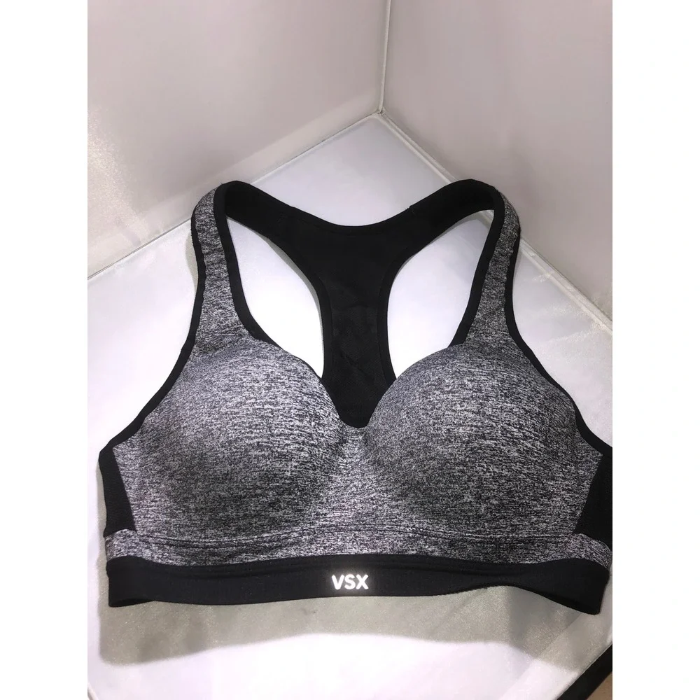 Victoria's Secret VSX Sport Bra Grey Black Marled Racerback High Impact 34B